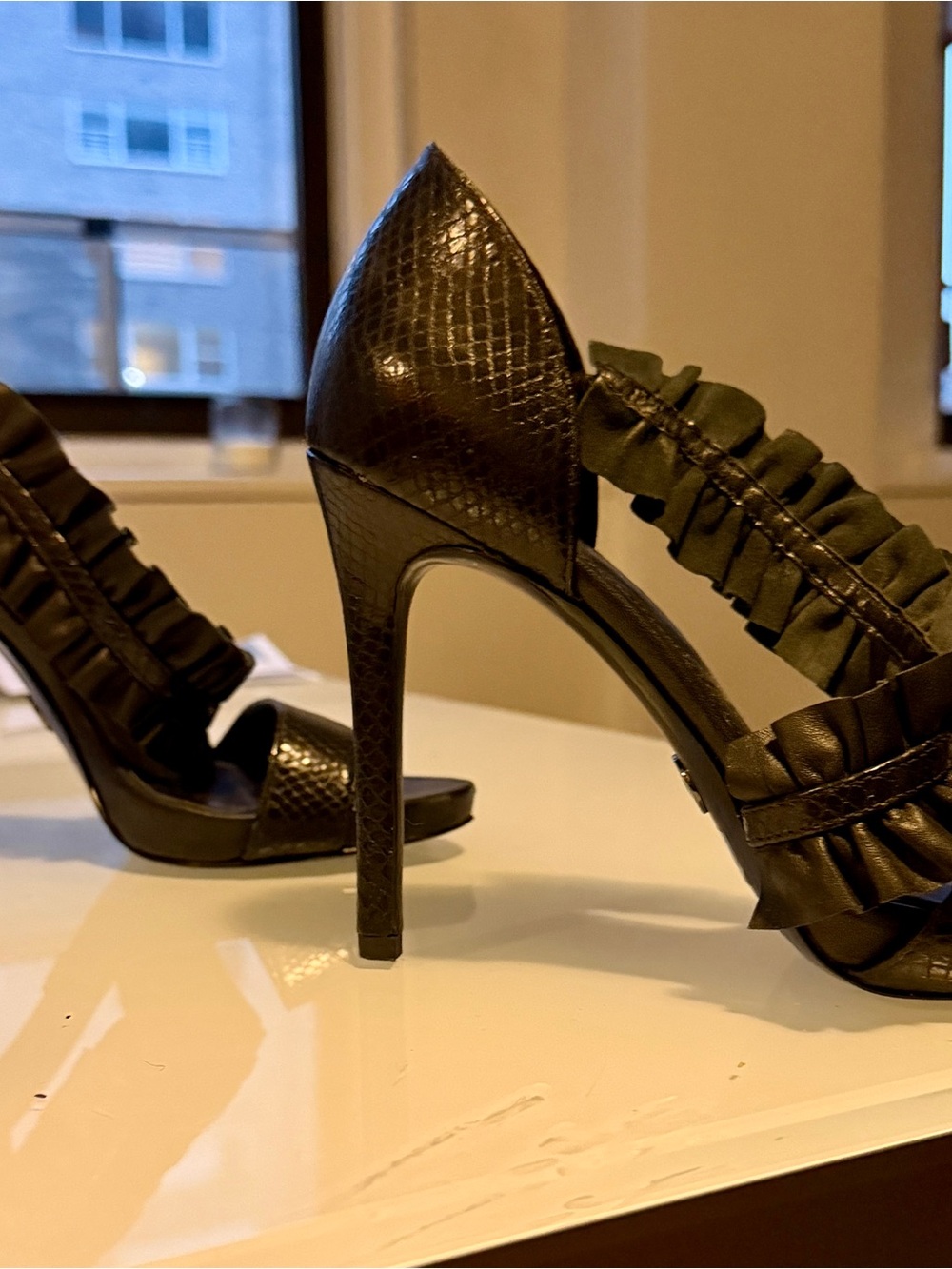 Michael Kors Black Ruffle High Heel Sandals
